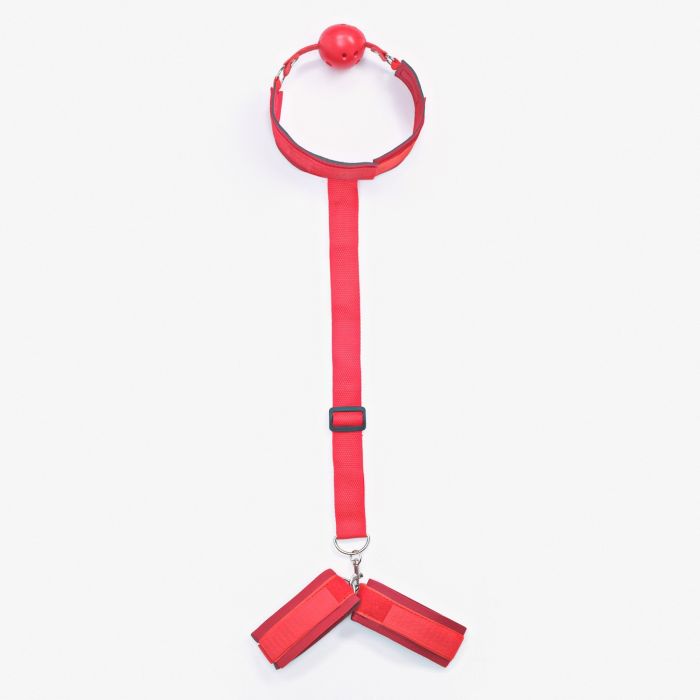 Кляп с наручниками, регулируемые ремни, неопрен, стропа, PVC