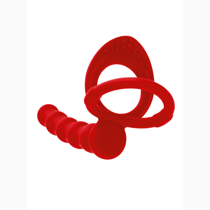 Насадка на пенис для двойного проникновения Black&Red by TOYFA, силикон, красная, 19,5 см
