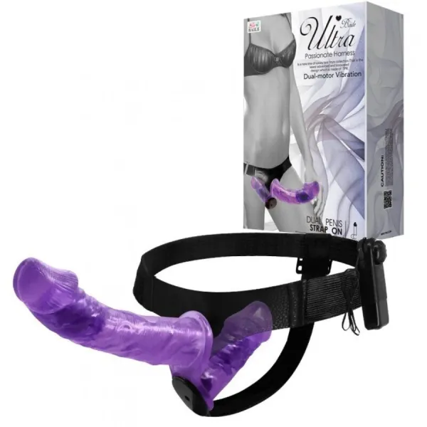 Двойной страпон с вибрацией ULTRA PASSIONATE HARNESS, фиолетовый