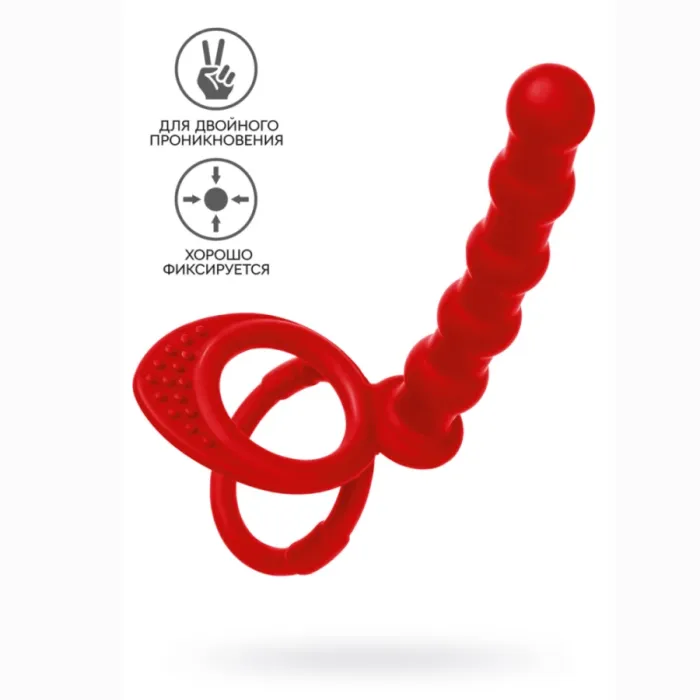 Насадка на пенис для двойного проникновения Black&Red by TOYFA, силикон, красная, 19,5 см