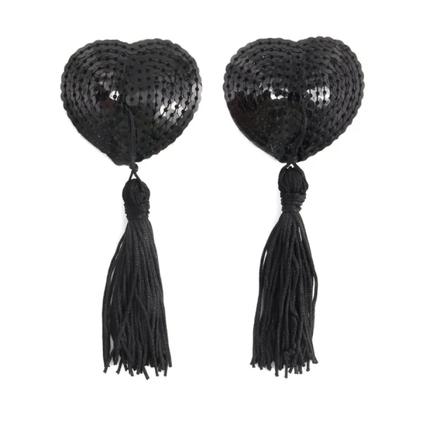 Наклейки на соски с пайетками и кисточкой (черные)