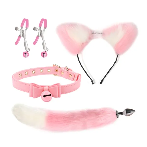 Набор из пробки с хвостиком, ушек, зажимов и чокера (розовый) Набор из пробки с хвостиком, ушек, зажимов и чокера (розовый)