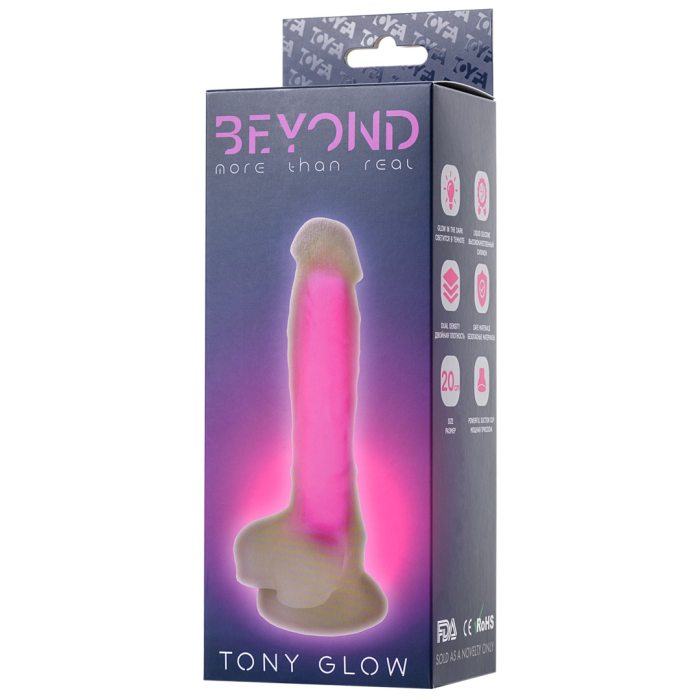 Фаллоимитатор, светящийся в темноте, Beyond by Toyfa Tony Glow, силикон, розовый, 20 см