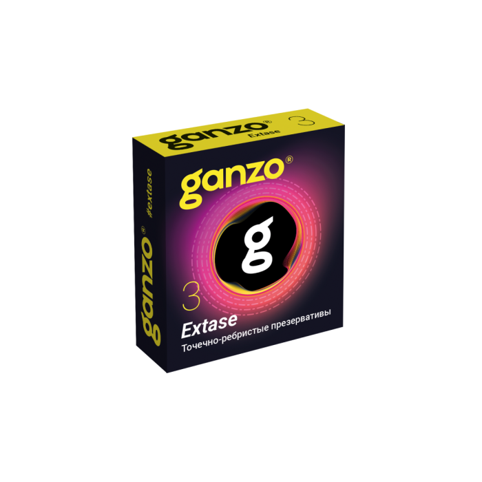 ПРЕЗЕРВАТИВЫ GANZO EXTASE №3 BLACK EDITION (анатомические с точечной и ребристой текстурой)