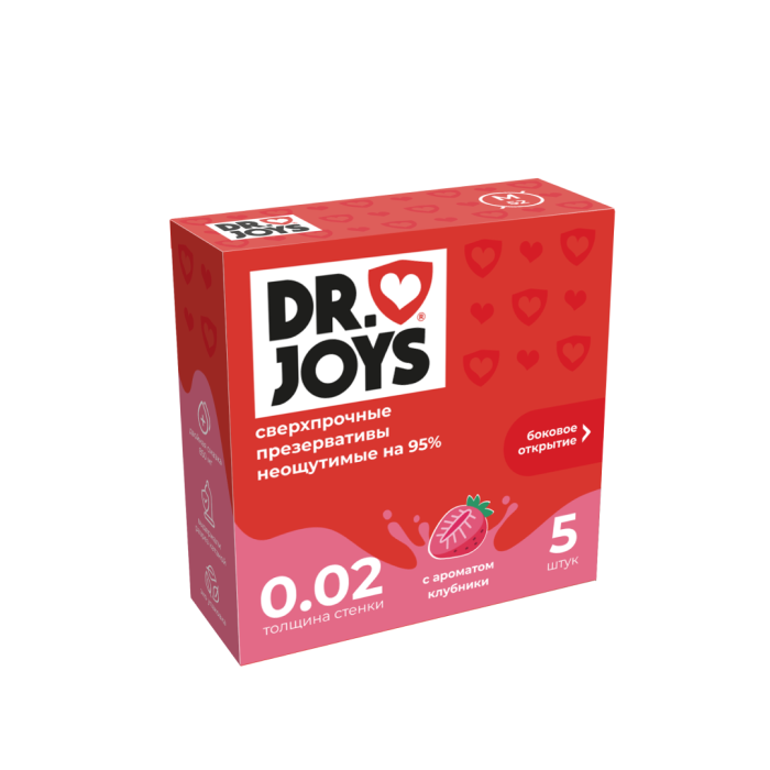 Презервативы DR. JOY клубника (маленькая упаковка, 5 штук в пачке)