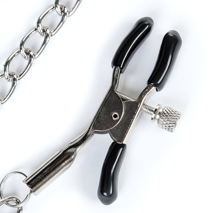 Кляп-трензель TOYFA Theatre, в виде косточки с зажимами для сосков, черный