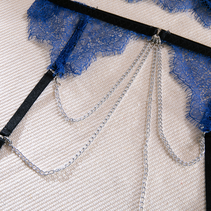 Комплект эротического белья, черный с синим кружевом