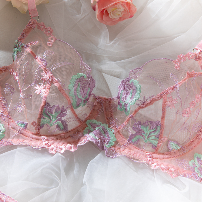 Комплект эротического белья, прозрачно-розовый