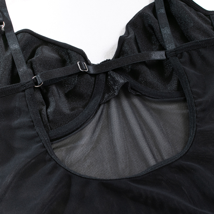 Эротический боди комплект с перчатками, черный