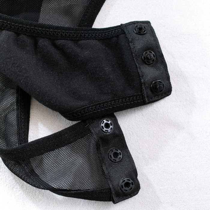 Эротический боди комплект с перчатками, черный