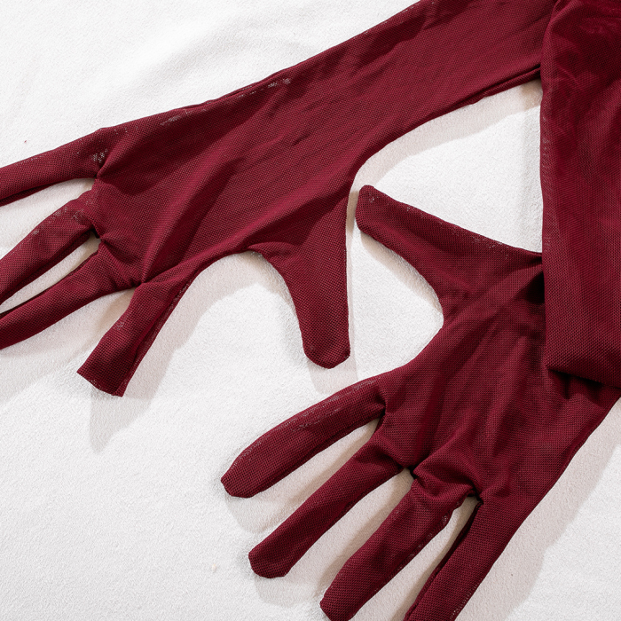 Эротический боди комплект с перчатками, бордовый