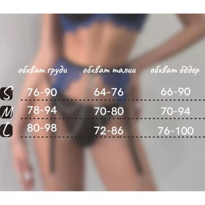 Комплект эротического белья, черный с синим кружевом