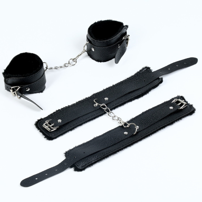 Эротический БДСМ набор, 8 предметов, металл, кожа, черный