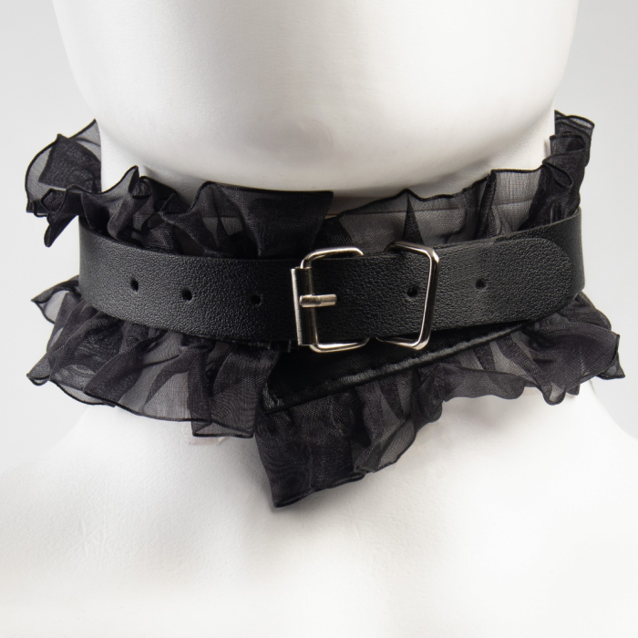 Эротический БДСМ набор с черным кружевом, чёрный, экокожа, 9 предметов