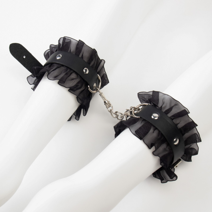 Эротический БДСМ набор с черным кружевом, чёрный, экокожа, 9 предметов