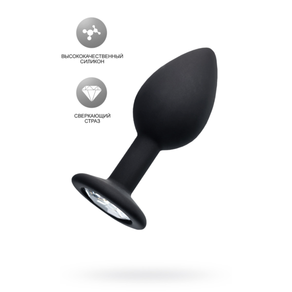 Анальная втулка POPO Pleasure by TOYFA NORMA со стразом, S, силикон, черная, 7,2 см, Ø 2,8 см, 25 г