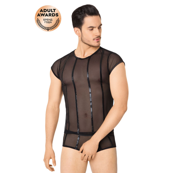 Костюм-сетка с полосками мужской SoftLine Collection (майка, шорты), черный, M/L