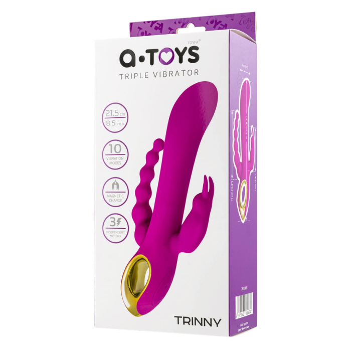 Тройной вибратор A-Toys by TOYFA TRINNY, силикон, фиолетовый, 21,5 см