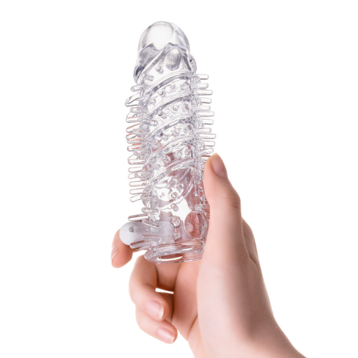 Насадка на пенис A-Toys by TOYFA Fril с вибропулей, TPR, прозрачная, 13,4 см