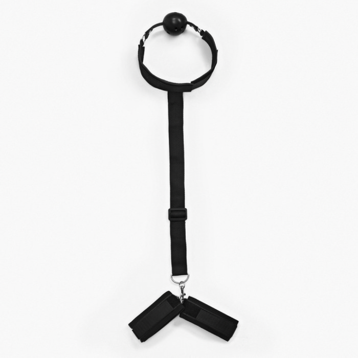 Кляп с наручниками, регулируемые ремни, неопрен, стропа, PVC, черный