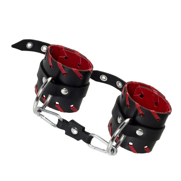 Наручники Pecado BDSM, с красной окантовкой, натуральная кожа, черные