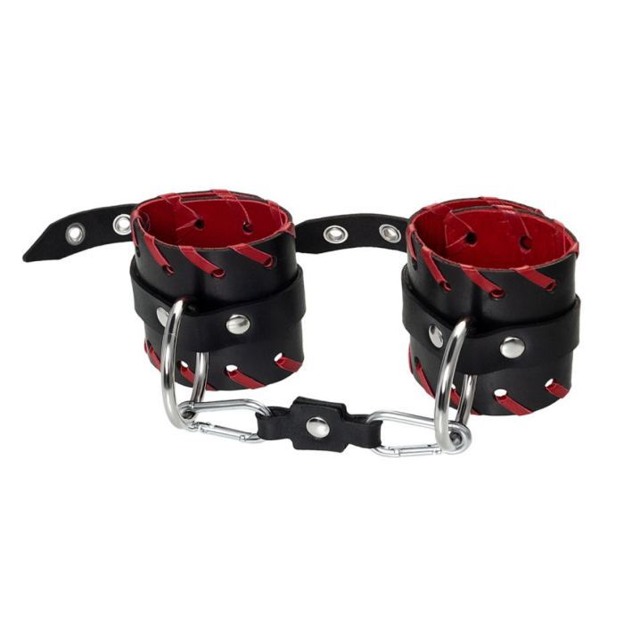Наручники Pecado BDSM, с красной окантовкой, натуральная кожа, черные