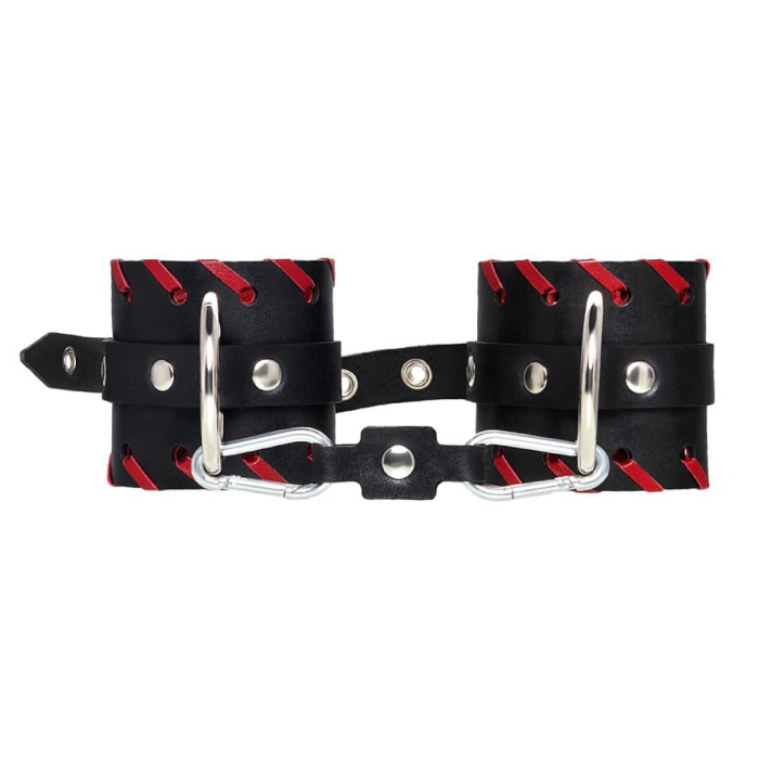 Наручники Pecado BDSM, с красной окантовкой, натуральная кожа, черные