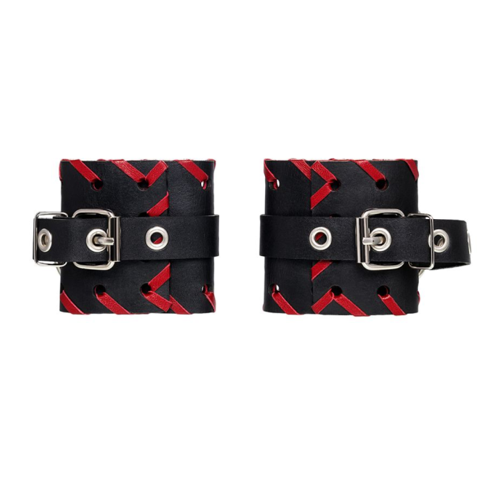 Наручники Pecado BDSM, с красной окантовкой, натуральная кожа, черные