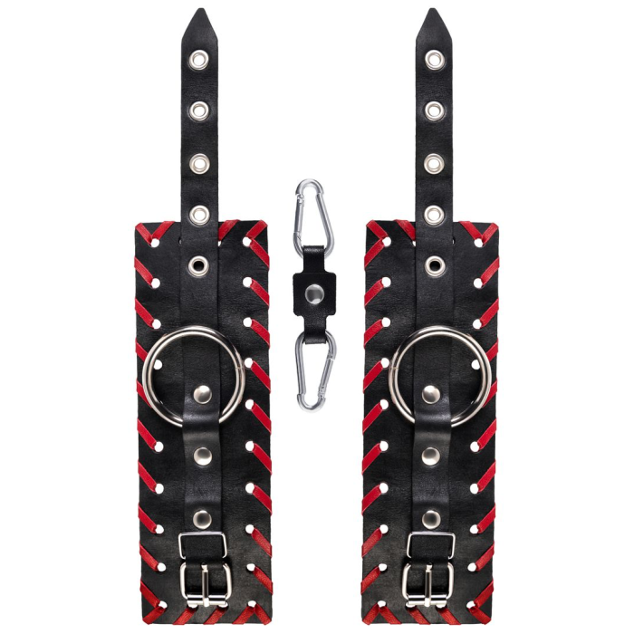 Наручники Pecado BDSM, с красной окантовкой, натуральная кожа, черные