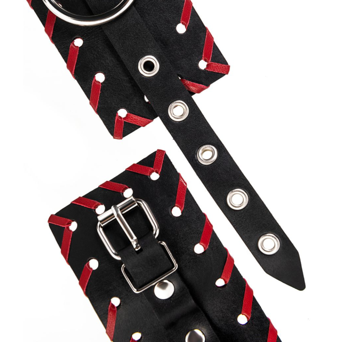 Наручники Pecado BDSM, с красной окантовкой, натуральная кожа, черные