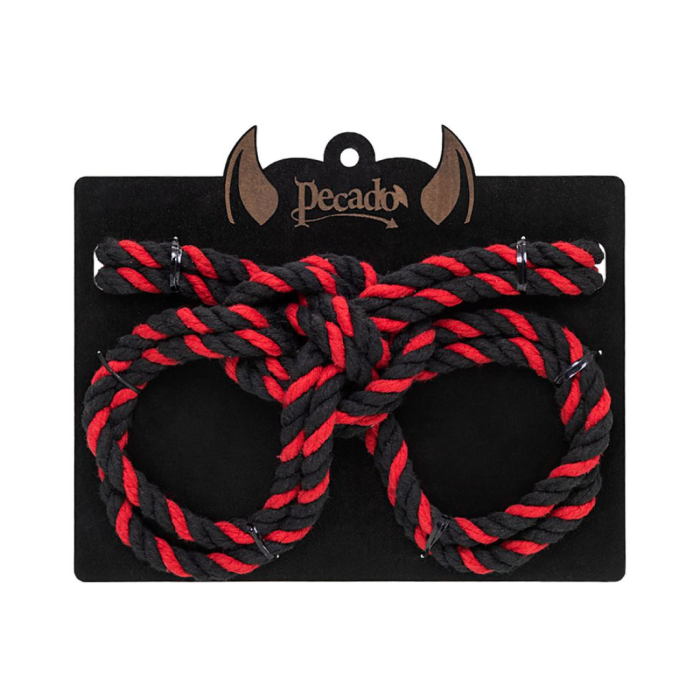 Наручники-оковы Pecado BDSM, "Узел-альфа", из хлопковой веревки, черно-красные, 3,3 м