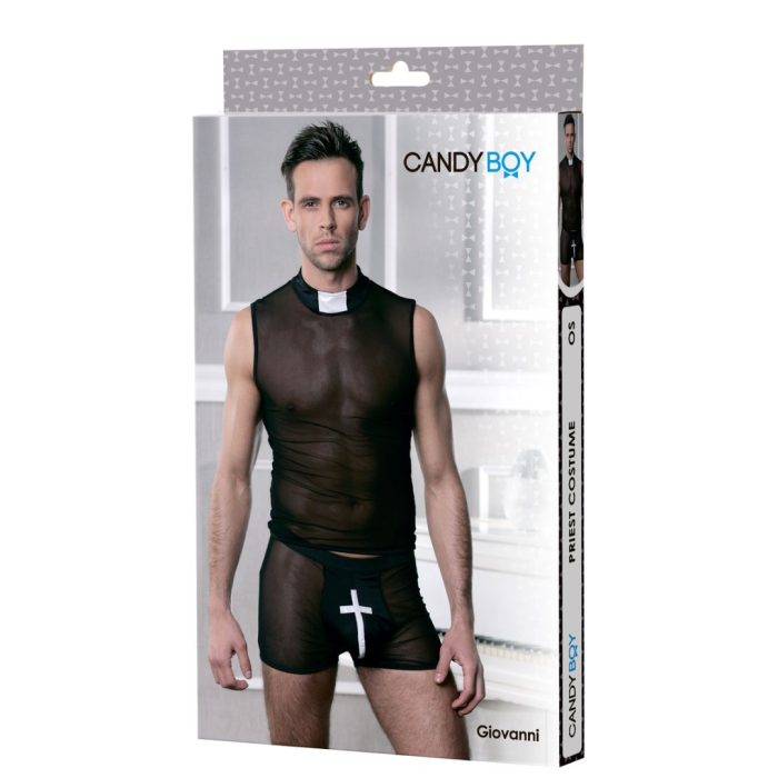 Костюм священника Candy Boy Giovanni (майка, трусы-боксеры), черно-белый, OS