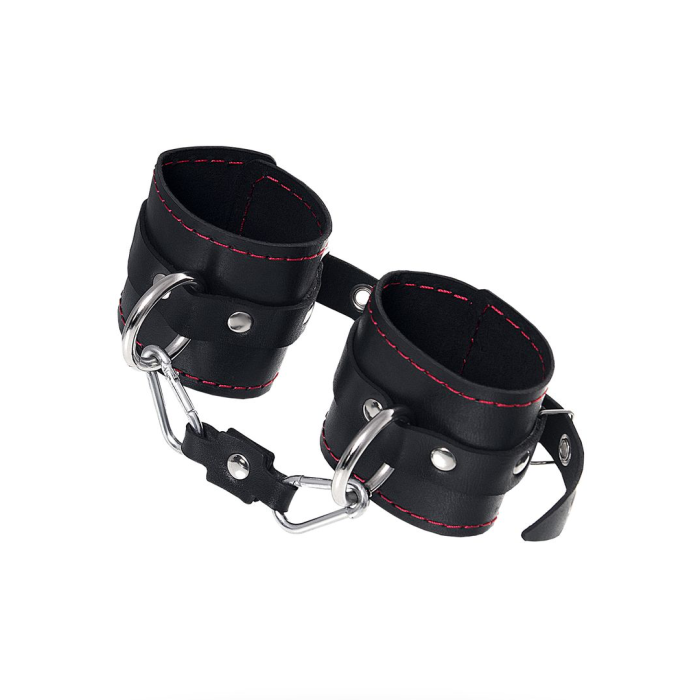 Наручники Pecado BDSM, однослойные с контрастной строчкой, натуральная кожа, черные