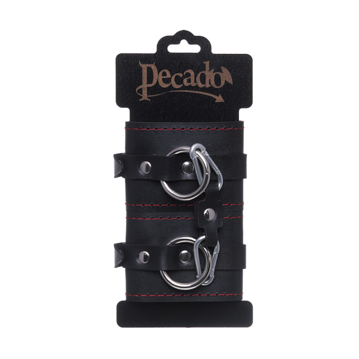 Наручники Pecado BDSM, однослойные с контрастной строчкой, натуральная кожа, черные