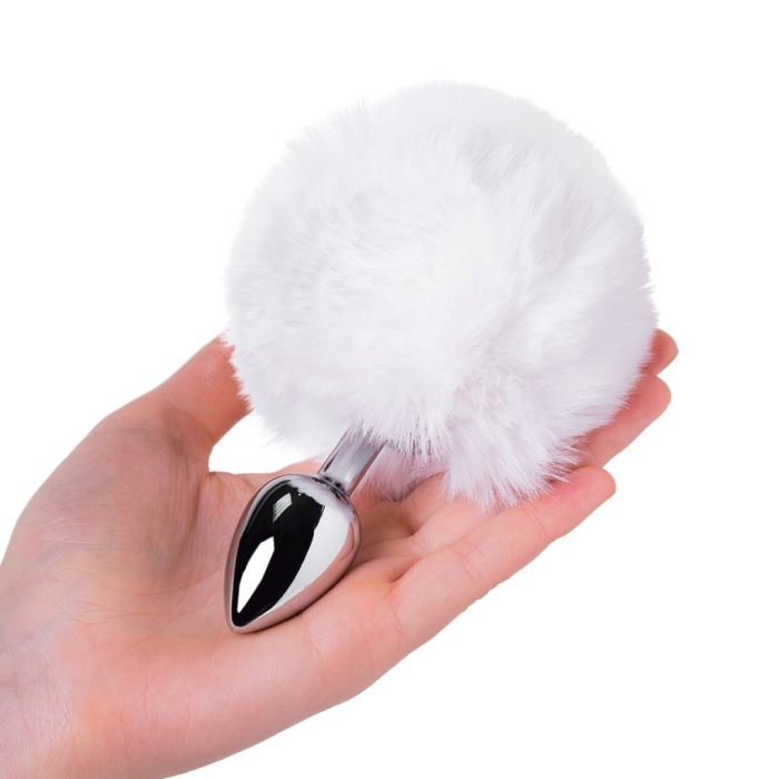 Анальная втулка Metal by TOYFA, металл+искусственный мех, серебряный, белый, 4,2 см