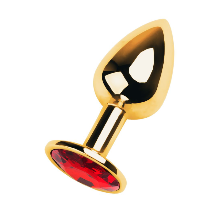 Анальная втулка Metal by TOYFA, металл, золотая, с красным кристаллом, 7 см, Ø 2,8 см, 50 г