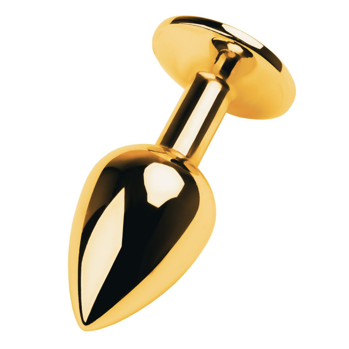 Анальная втулка Metal by TOYFA, металл, золотая, с красным кристаллом, 7 см, Ø 2,8 см, 50 г