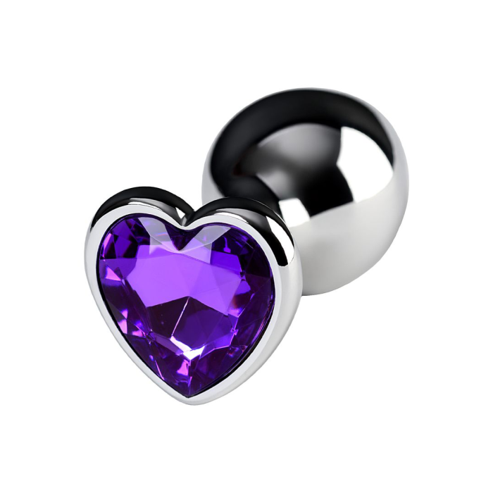 Анальная втулка Metal by TOYFA, металл, серебряная, с фиолетовым кристаллом, 8 см, Ø 3 см, 165 г