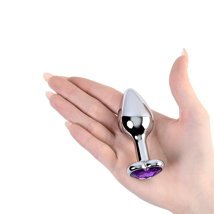 Анальная втулка Metal by TOYFA, металл, серебряная, с фиолетовым кристаллом, 8 см, Ø 3 см, 165 г