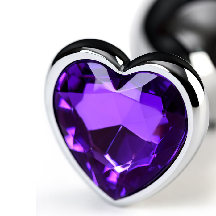 Анальная втулка Metal by TOYFA, металл, серебряная, с фиолетовым кристаллом, 8 см, Ø 3 см, 165 г