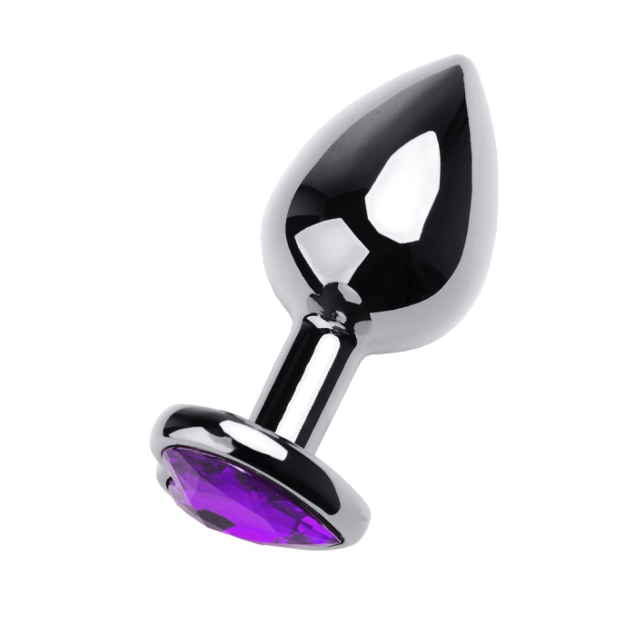 Анальная втулка Metal by TOYFA, металл, серебряная, с фиолетовым кристаллом, 8 см, Ø 3 см, 165 г