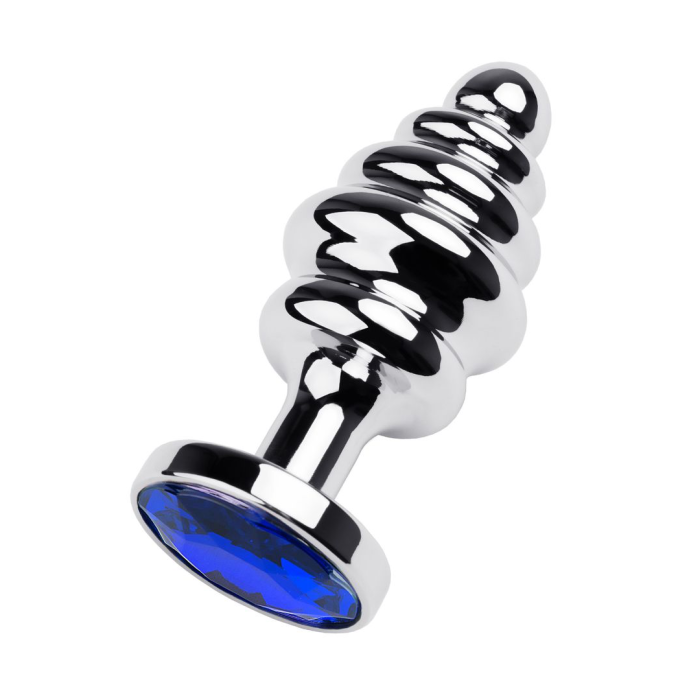 Анальная втулка Metal by TOYFA, металл, серебряная, с синим кристаллом, 7,2 см, Ø 4 см, 130 г