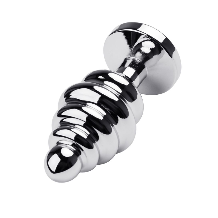 Анальная втулка Metal by TOYFA, металл, серебряная, с синим кристаллом, 7,2 см, Ø 4 см, 130 г