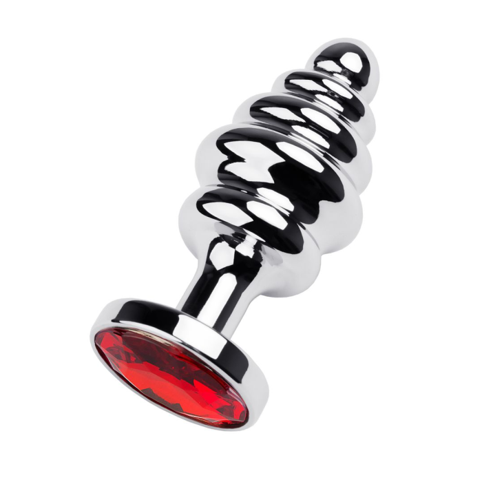 Анальная втулка Metal by TOYFA, металл, серебряная, с красным кристаллом, 9,5 см, Ø 4 см, 145 г