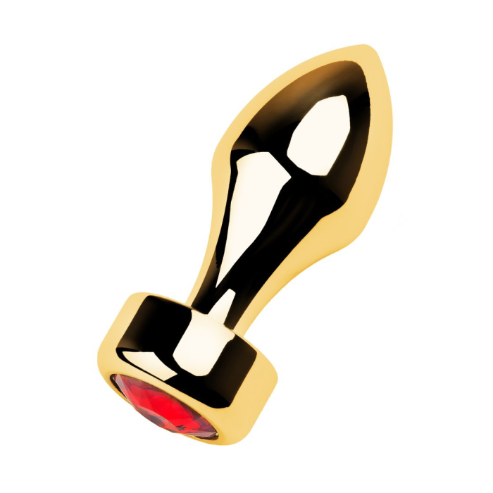 Анальная втулка Metal by TOYFA, металл, золотая, с красным кристаллом, 7,5 см, Ø 2,9 см, 75 г