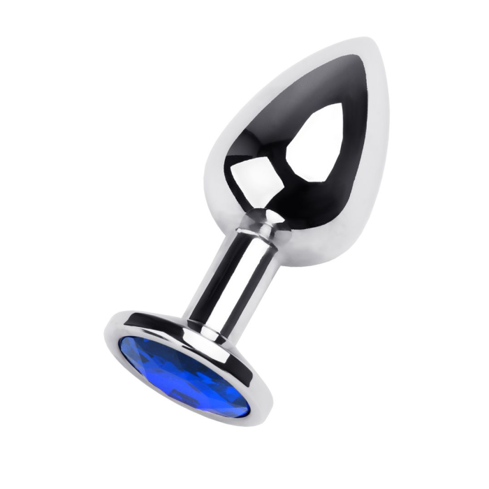 Анальная втулка Metal by TOYFA, металл, серебряная, с синим кристаллом, 8 см, Ø 3,5 см, 265 г