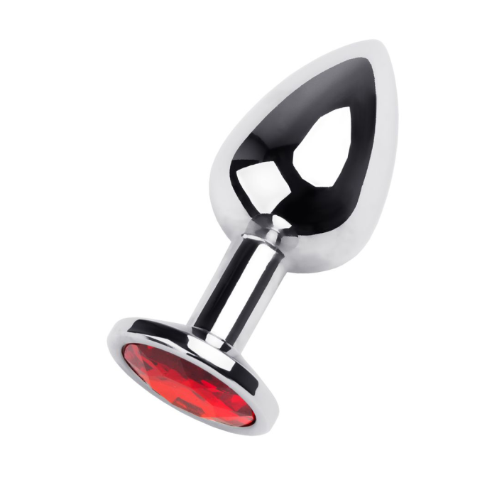 Анальная втулка Metal by TOYFA, металл, серебряная, с красным кристаллом, 8 см, Ø 3,5 см, 265 г