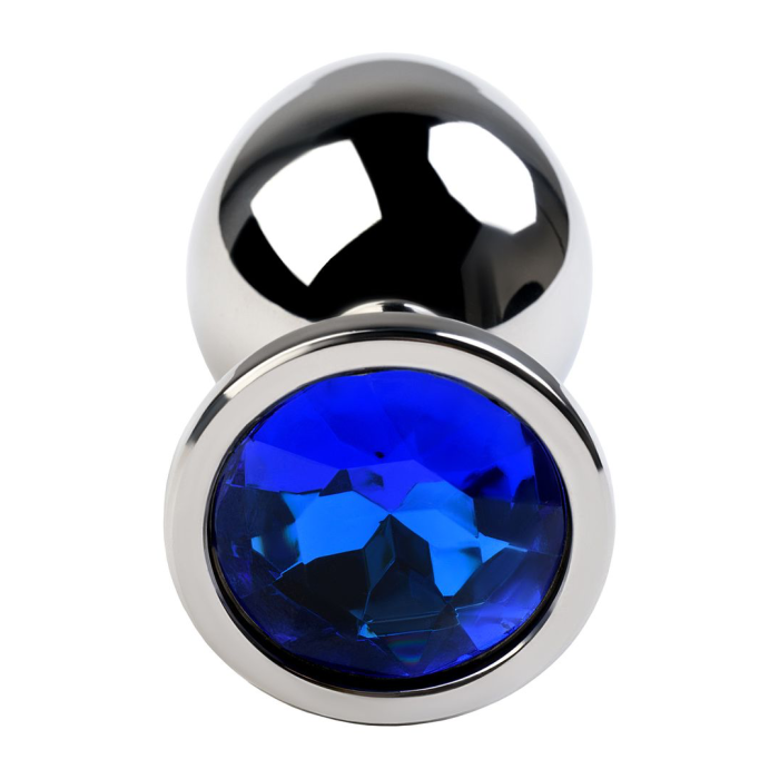Анальная втулка Metal by TOYFA, металл, серебряная, с синим кристаллом, 8 см, Ø 3,5 см, 265 г