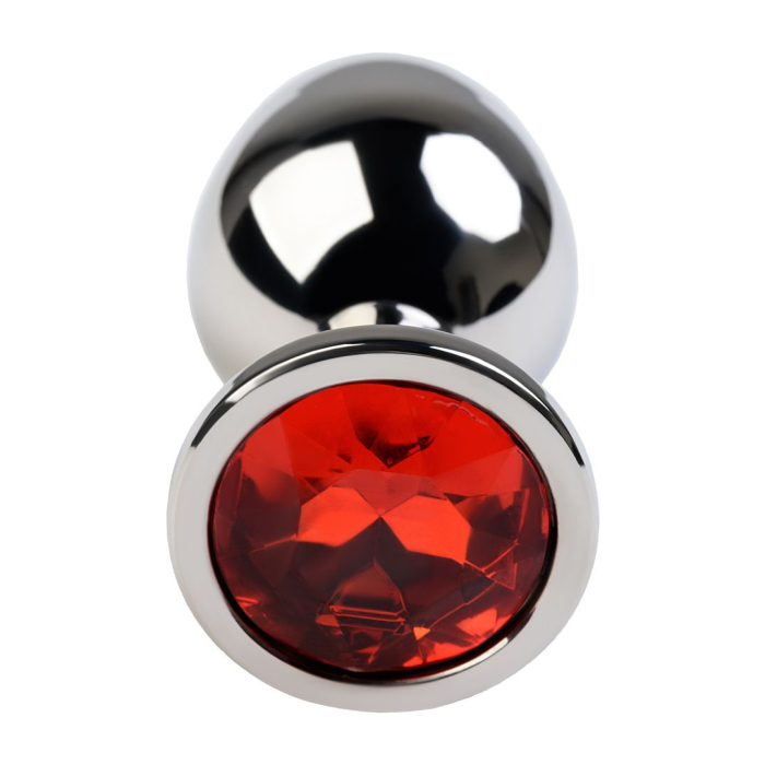 Анальная втулка Metal by TOYFA, металл, серебряная, с красным кристаллом, 8 см, Ø 3,5 см, 265 г
