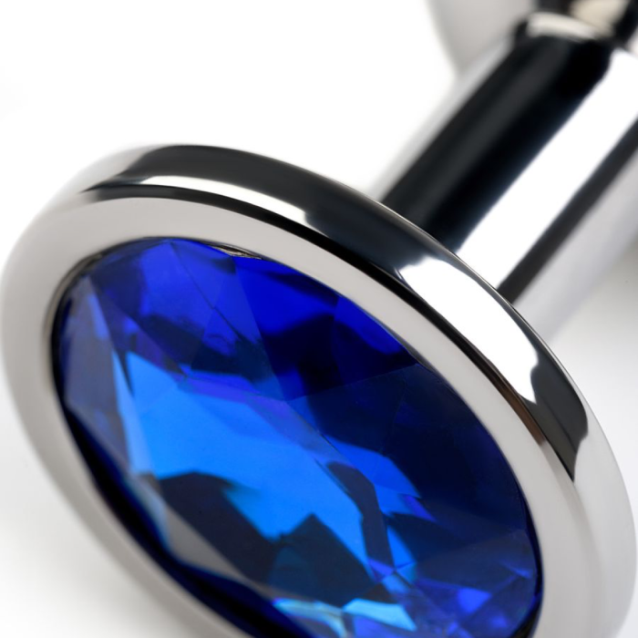 Анальная втулка Metal by TOYFA, металл, серебряная, с синим кристаллом, 8 см, Ø 3,5 см, 265 г